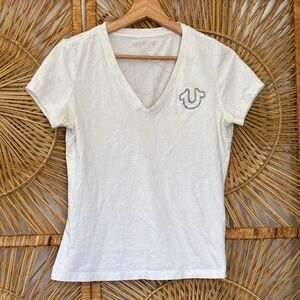 True religion Women's White V-Neck T-Shirt